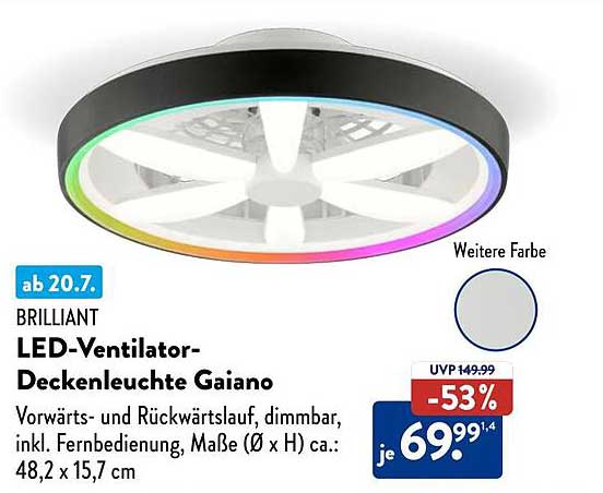 BRILLIANT LED-Ventilator-Deckenleuchte Gaiano