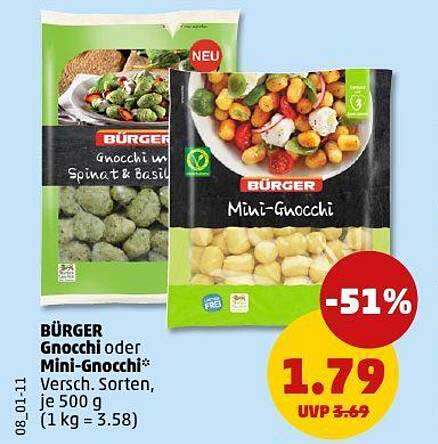 BÜRGER Gnocchi oder Mini-Gnocchi - 500 g für 1,79 €