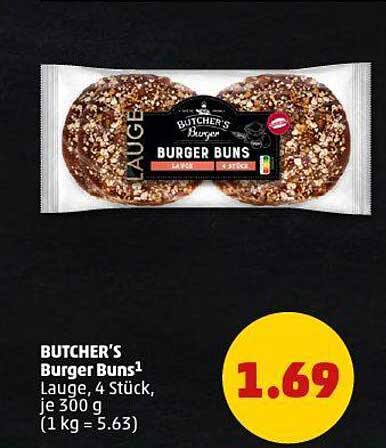 BUTCHER'S Burger Buns, Lauge, 4 Stück, je 300 g