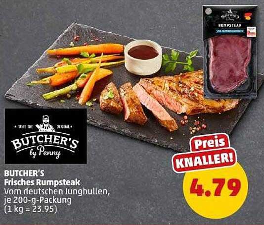 BUTCHER'S Frisches Rumpsteak vom deutschen Jungbullen, je 200-g-Packung