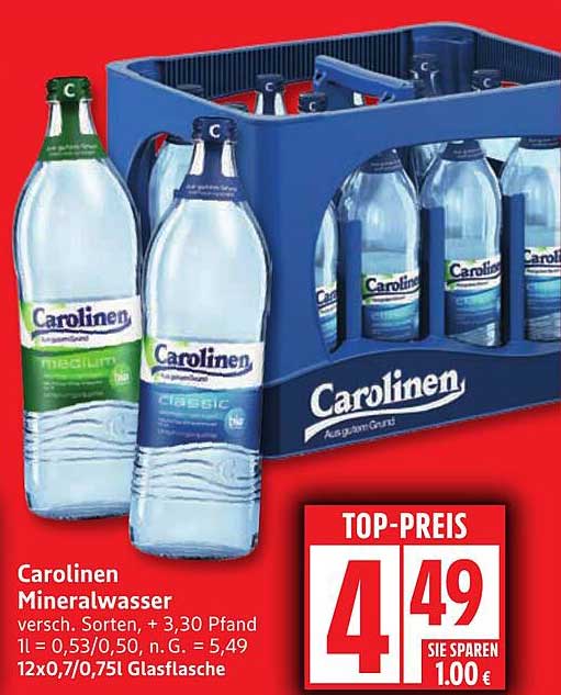 Carolinener Mineralwasser 12x0,7/0,75l Glasflasche