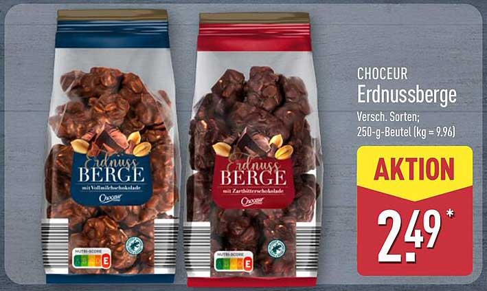 CHOCEUR Erdnussberge - Verschiedene Sorten, 250-g-Beutel