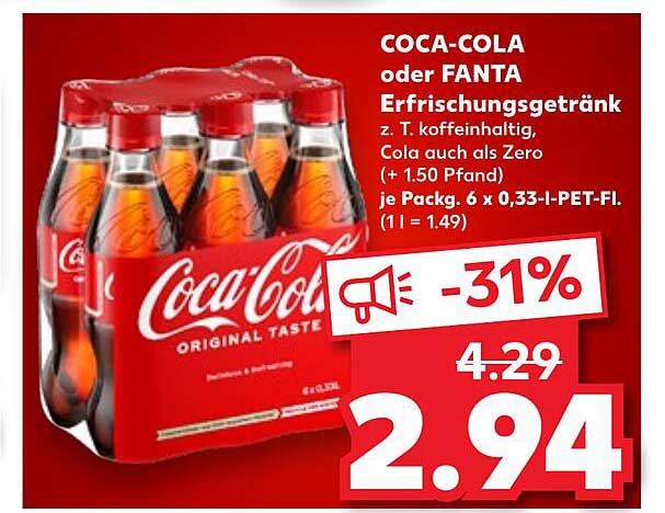 COCA-COLA oder FANTA Erfrischungsgetränk