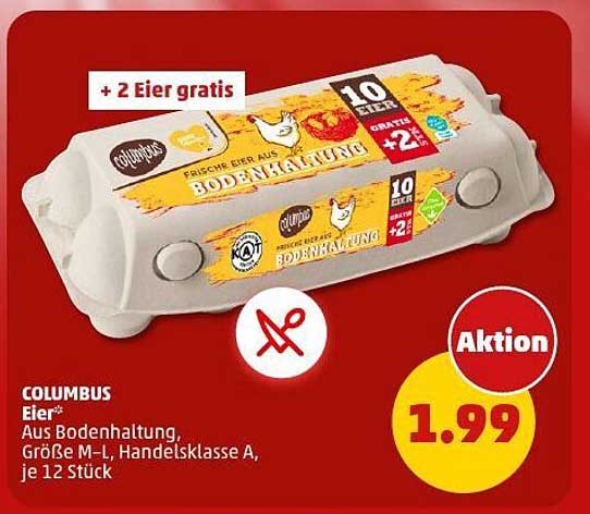 COLUMBUS Eier – Aus Bodenhaltung, Größe M-L, Handelsklasse A, je 12 Stück
