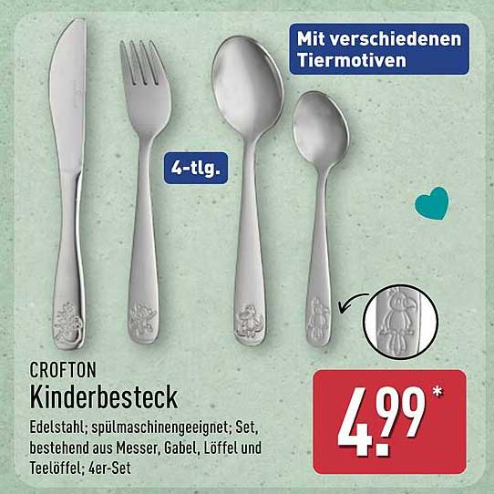 CROFTON Kinderbesteck - 4-tlg. Set mit Tiermotiven