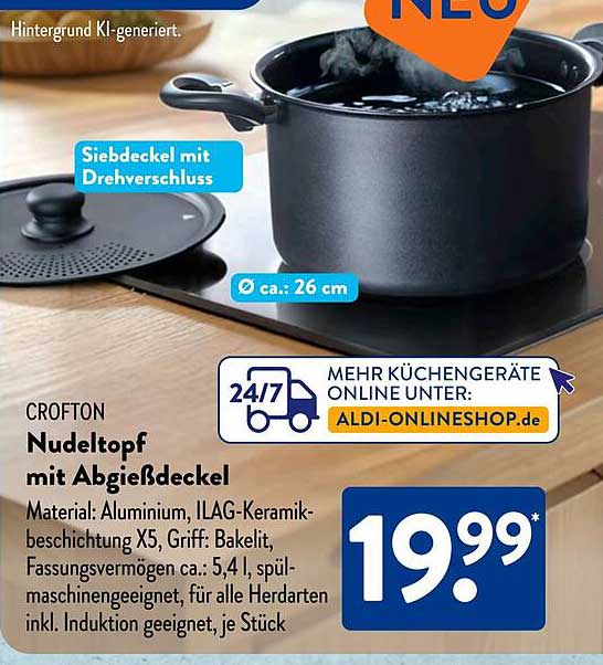CROFTON Nudeltopf mit Abgießdeckel