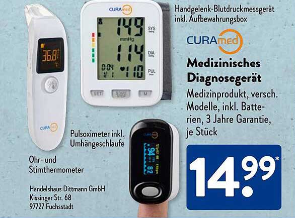 CURAMED Medizinisches Diagnosegerät - Pulsoximeter, Ohr- und Stirnthermometer