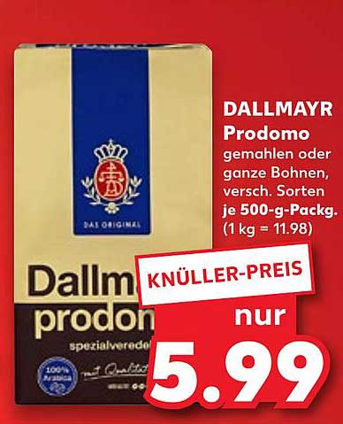 DALLMAYR Prodomo gemahlen oder ganze Bohnen, versch. Sorten je 500-g-Pack.