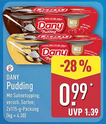DANY Pudding mit Sahnetopping, verschiedene Sorten; 2x115-g-Packung