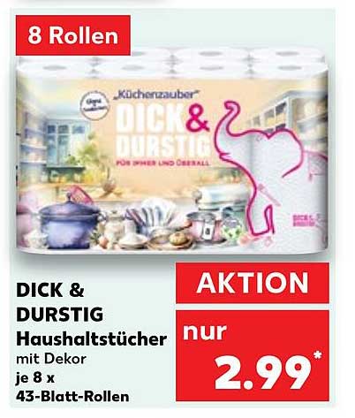 DICK & DURSTIG Haushaltstücher mit Dekor, 8 x 43-Blatt-Rollen