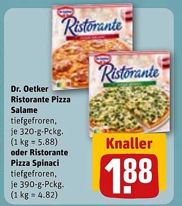 Dr. Oetker Ristorante Pizza Salame oder Spinat - Tiefgefroren, Knallerpreis!
