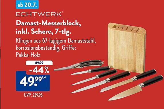 Echtwerk Damast-Messerblock, inkl. Schere, 7-tlg.