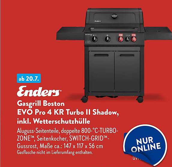 Enders Gasgrill Boston EVO Pro 4 KR Turbo II Shadow, inkl. Wetterschutzhülle