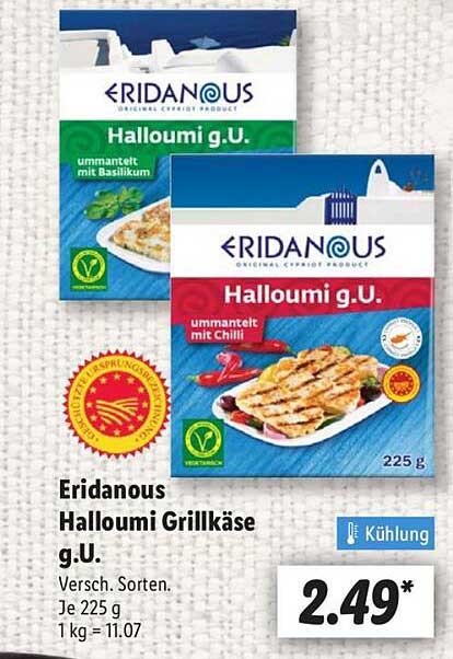 Eridanous Halloumi Grillkäse g.U. – ummantelt mit Basilikum und Chilli