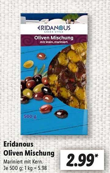Eridanous Oliven Mischung mit Stein, mariniert 500 g