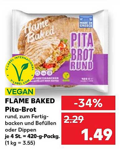 FLAME BAKED Pita-Brot rund, zum Fertigbacken und Befüllen oder Dippen