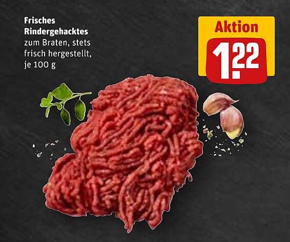 Frisches Rindergehacktes zum Braten, stets frisch hergestellt, je 100 g