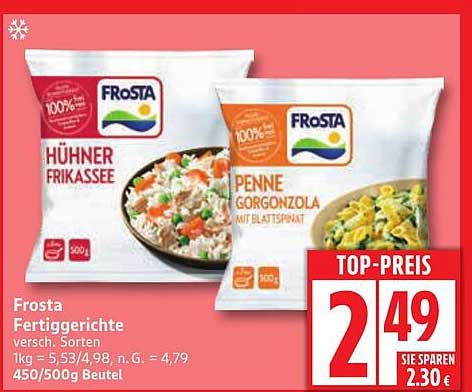 Frosta Fertiggerichte - Hühnerfrikassee und Penne Gorgonzola