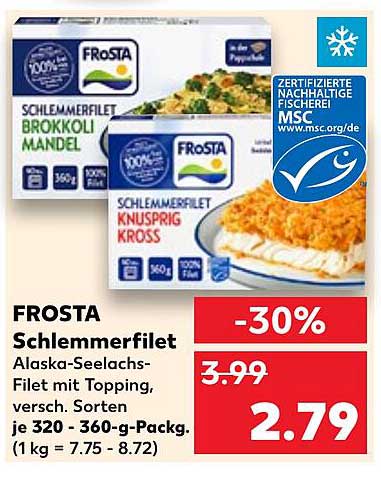FROSTA Schlemmerfilet Alaska-Seelachs-Filet mit Topping, 320-360 g