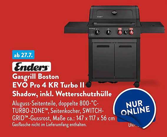 Gasgrill Boston EVO Pro 4 KR Turbo II Shadow, inkl. Wetterschutzhülle