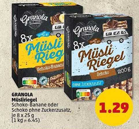 Granola Müsliriegel Schoko-Banane oder Schoko ohne Zuckerzusatz