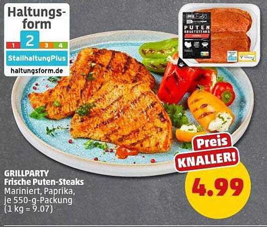 GRILLPARTY Frische Puten-Steaks, mariniert, Paprika, 550 g-Packung