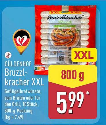 GÜLDENHOF Bruzzlkrächer XXL - Geflügelbratwürste; zum Braten oder für den Grill; 10 Stück; 800-g-Packung