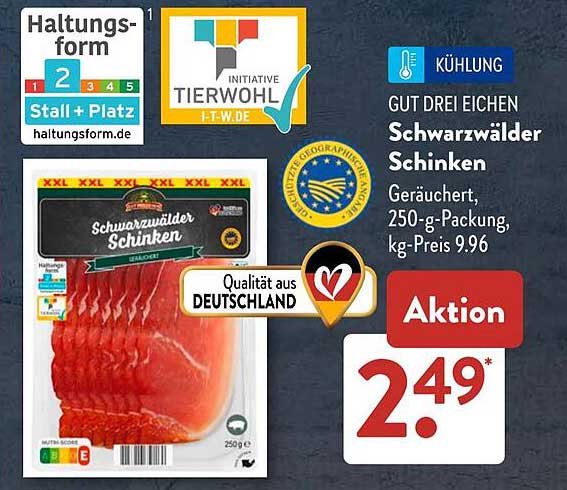 Gut Drei Eichen Schwarzwälder Schinken, 250-g-Packung