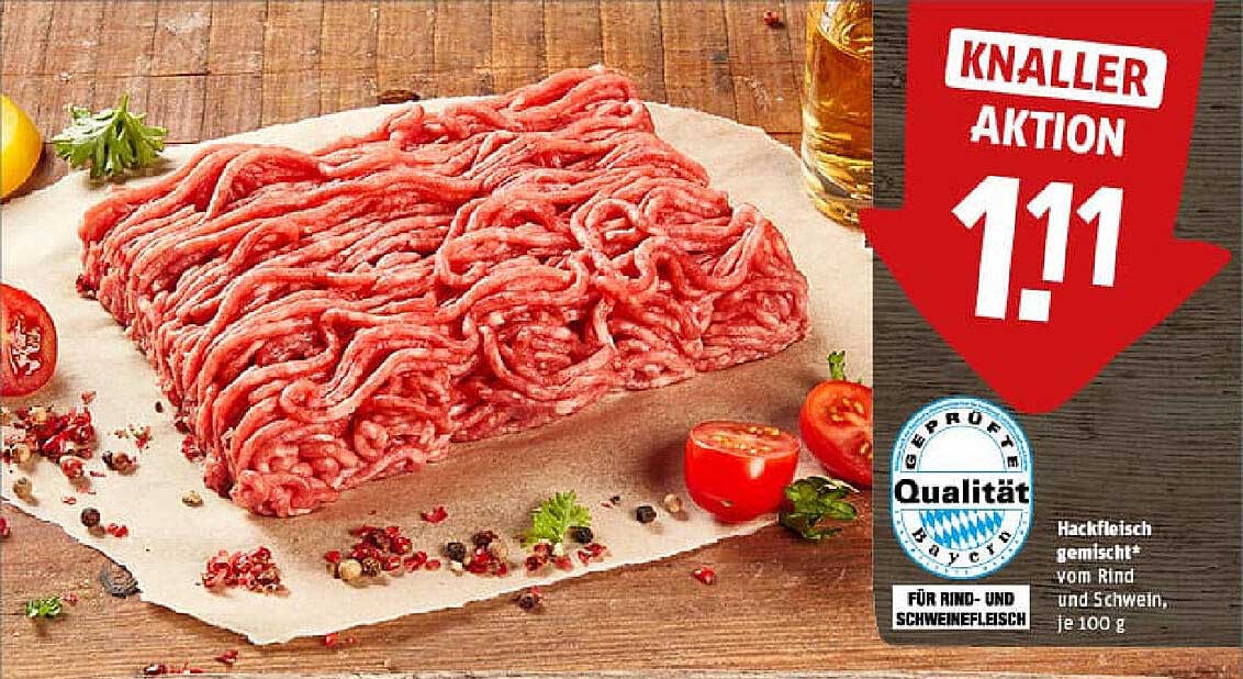 Hackfleisch gemischt* vom Rind und Schwein, je 100 g