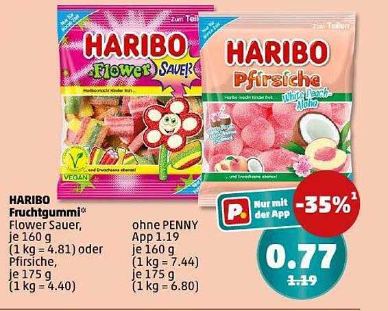 HARIBO Fruchtgummi Flower Sauer und Pfirsiche - Jetzt im Penny-Prospekt!
