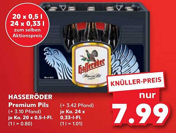 HASSERÖDER Premium Pils 20 x 0,5 l oder 24 x 0,33 l zum Aktionspreis