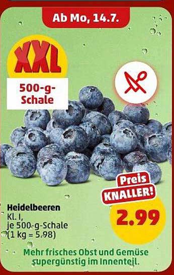 Heidelbeeren Kl. I, je 500-g-Schale