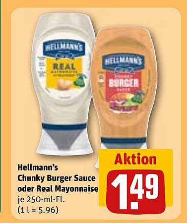 Hellmann's Chunky Burger Sauce oder Real Mayonnaise 250 ml