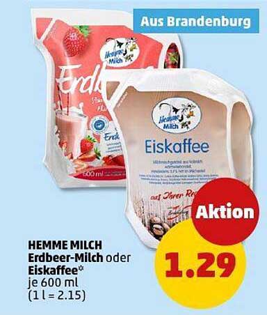 HEMME MILCH Erdbeer-Milch oder Eiskaffee 600 ml