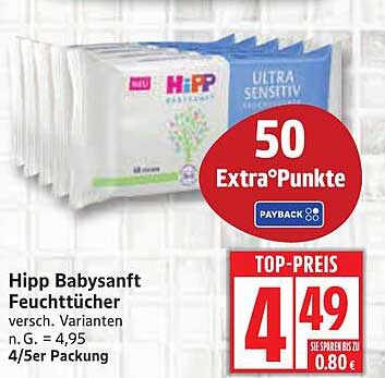 Hipp Babysanft Feuchttücher, 4/5er Packung