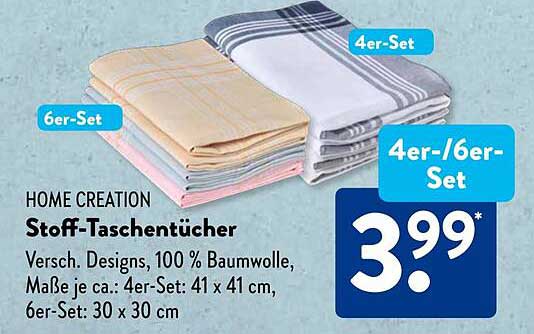 HOME CREATION Stoff-Taschentücher – 4er-/6er-Set