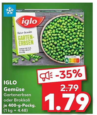 IGLO Gemüse Garten erbsen oder Brokkoli je 400-g-Packg. (1 kg = 4,48)