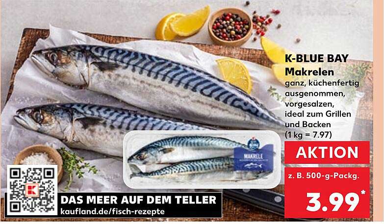 K-BLUE BAY Makrelen ganz, küchenfertig, vorgesalzen