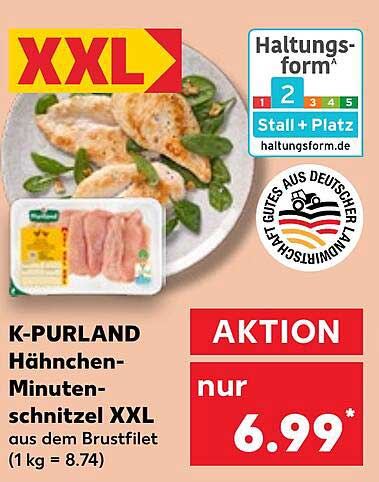 K-PURLAND Hähnchen-Minuten-schnitzel XXL aus dem Brustfilet (1 kg = 8,74)