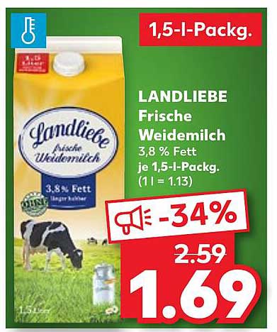 LANDLIEBE Frische Weidemilch 3,8 % Fett je 1,5-l-Pack