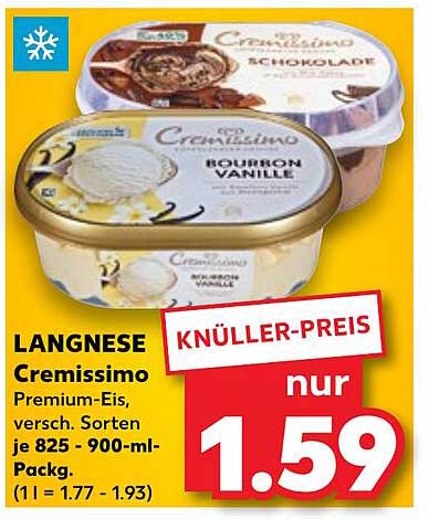 LANGNESE Cremissimo Premium-Eis, verschied. Sorten je 825 - 900-ml-Pack.
