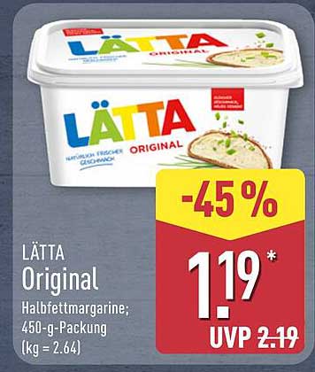 LÄTTA Original Halb Fett Margarine, 450-g-Packung