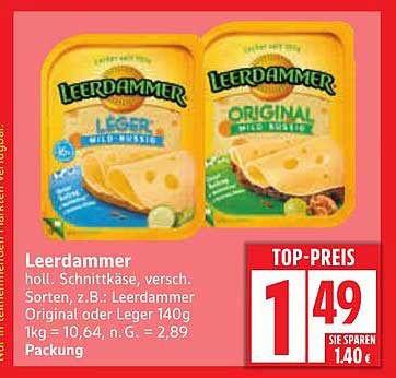 Leerdammer Schnittkäse, Original oder Leger, 140g