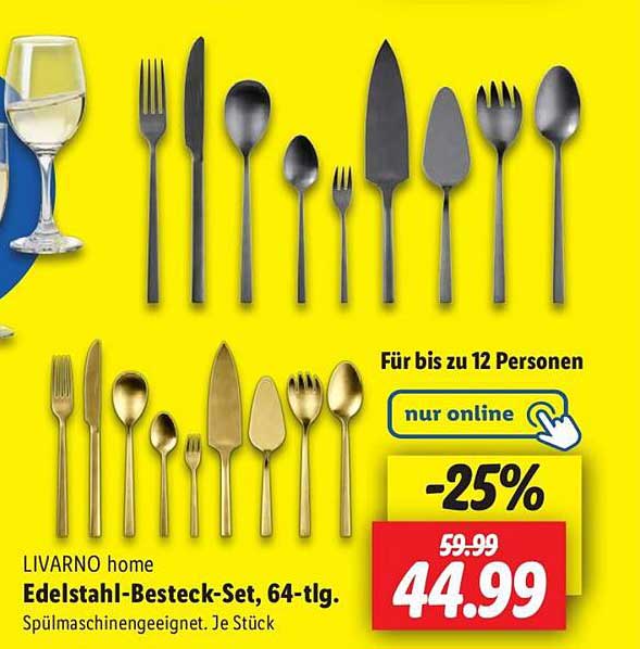 LIVARNO home Edelstahl-Besteck-Set, 64-tlg.