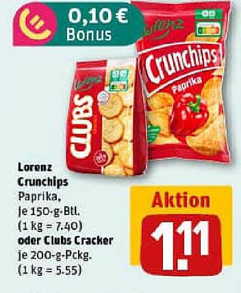 Lorenz Crunchips Paprika oder Clubs Cracker