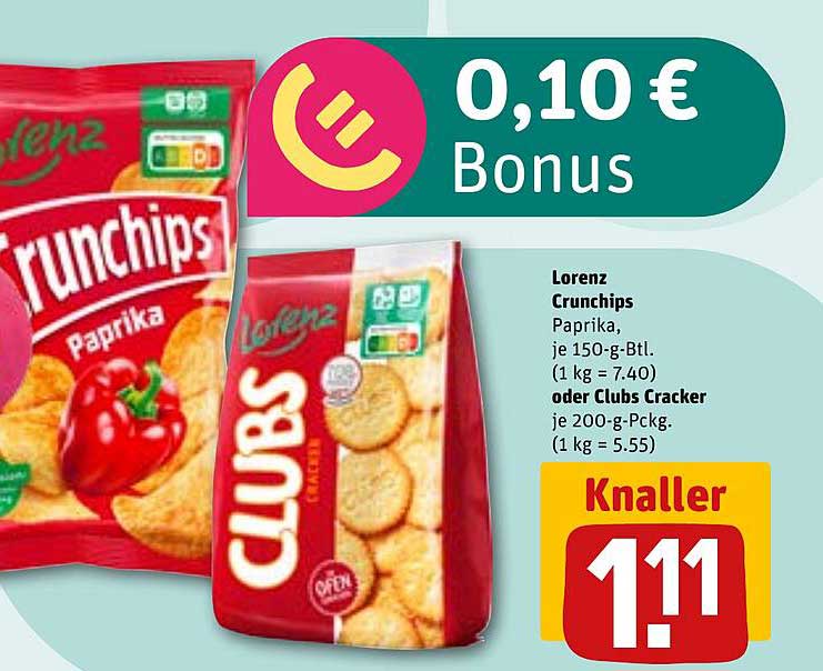 Lorenz Crunchips Paprika oder Clubs Cracker - Knaller Preis!