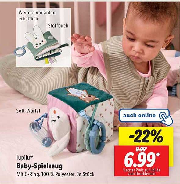 lupilu® Baby-Spielzeug - Soft-Würfel mit C-Ring