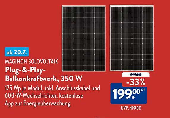 MAGINON Solovoltaik Plug-&-Play-Balkonkraftwerk, 350 W