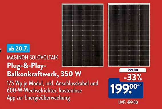 MAGINON SolovoltaiK Plug-&-Play-Balkonkraftwerk, 350 W