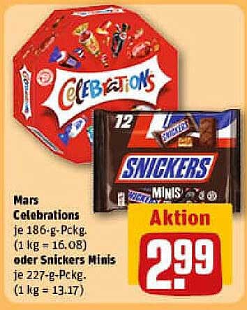 Mars Celebrations oder Snickers Minis - Aktion